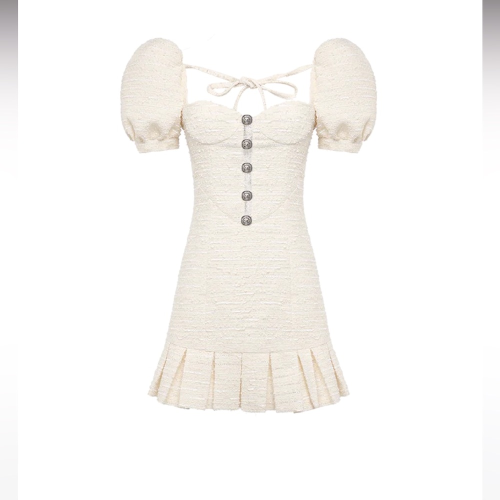 Ozlana Sand Dollar Tweed Dress(Creamy White)